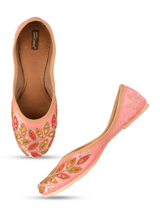 DESI COLOUR Women Pink Ethnic Punjabi Jutti