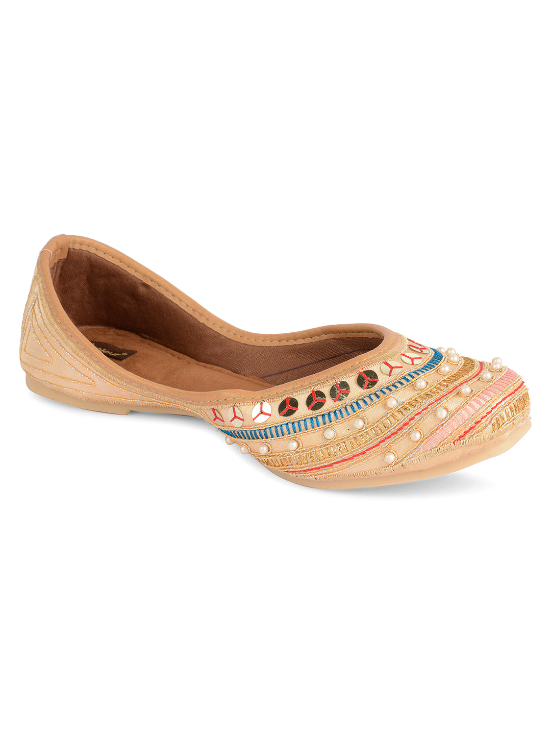 DESI COLOUR Women Gold Embellished Ethnic Comfy Punjabi Jutti