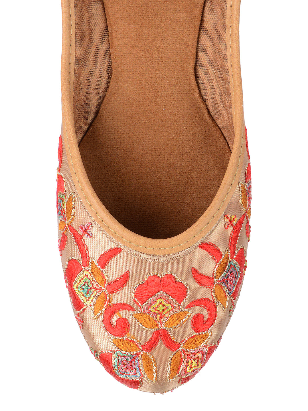 DESI COLOUR Women Beige Embellished Ethnic Comfy Punjabi Jutti