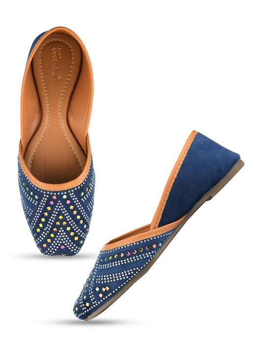 DESI COLOUR Women Blue Ethnic Punjabi Jutti