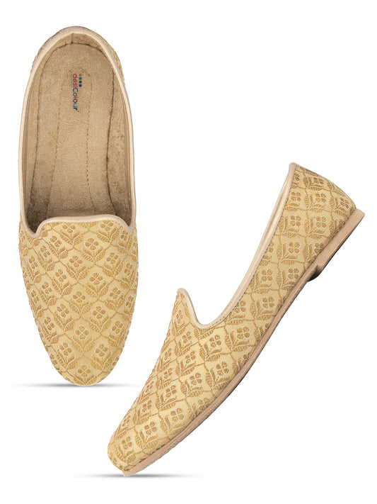 DESI COLOUR Mens Gold Ethnic Footwear/Punjabi Jutti