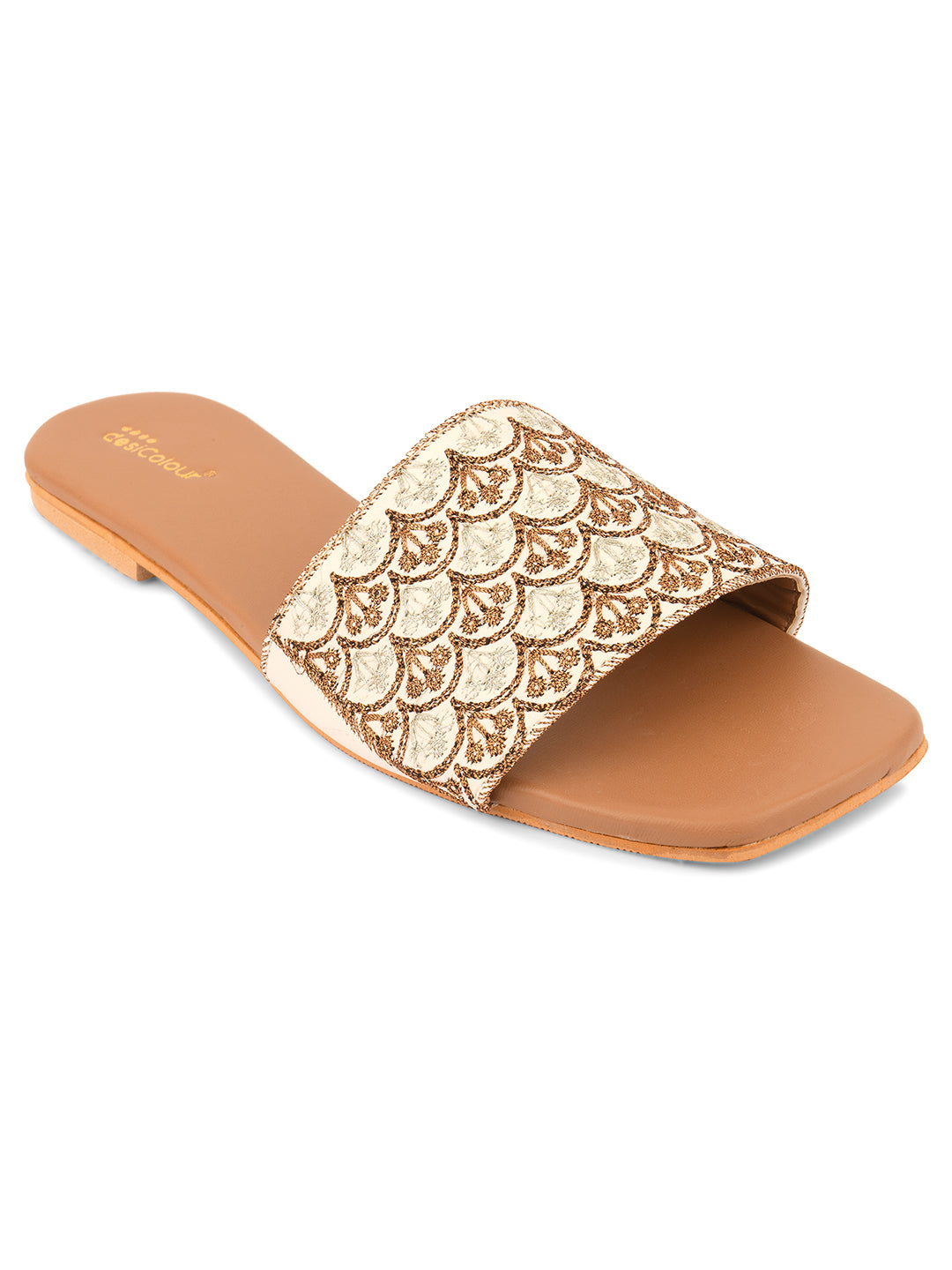 DESI COLOUR Women Beige Ethnic Punjabi Jutti