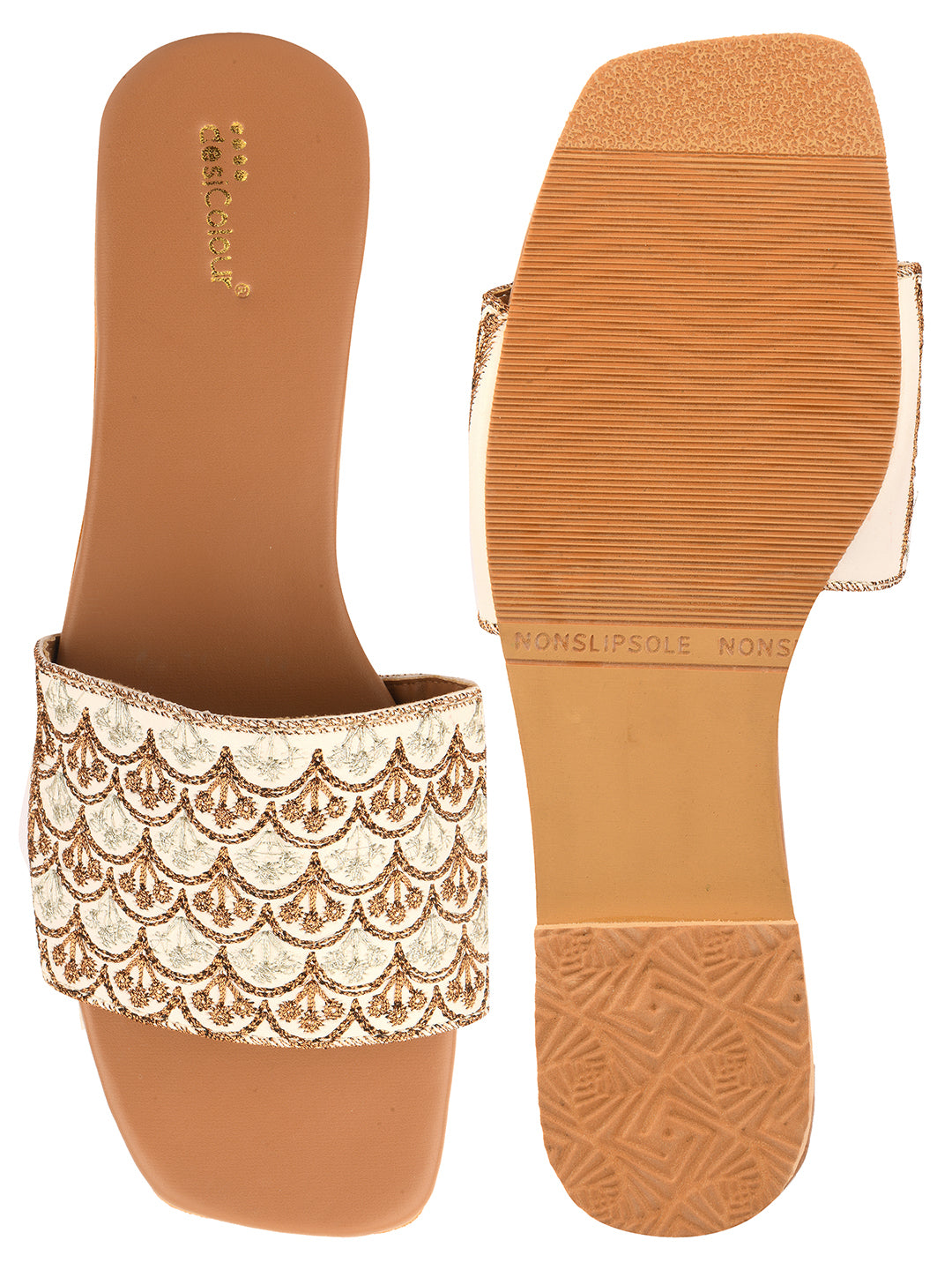 DESI COLOUR Women Beige Ethnic Punjabi Jutti