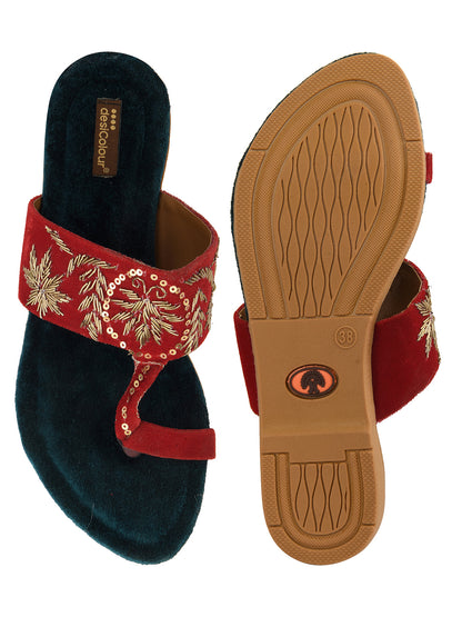 DESI COLOUR Women Red Ethnic Punjabi Jutti