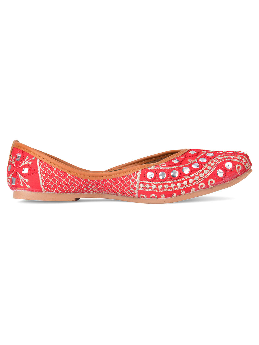 DESI COLOUR Women Red Embellished Ethnic Comfy Punjabi Jutti