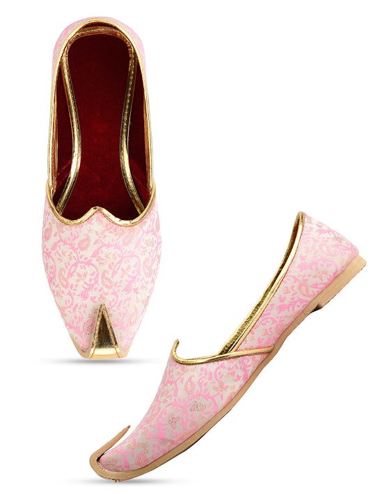 DESI COLOUR Mens Pink Ethnic Footwear/Punjabi Jutti