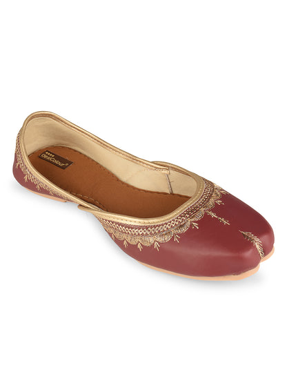 Maroon Tone Embroidered Ethnic Jutti for Women
