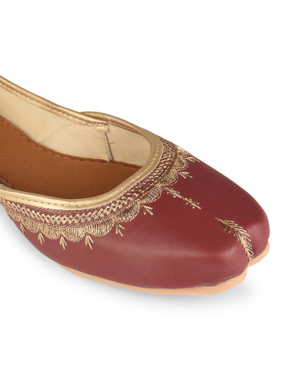 Maroon Tone Embroidered Ethnic Jutti for Women