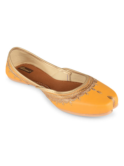 Mustard Tone Embroidered Ethnic Jutti for Women