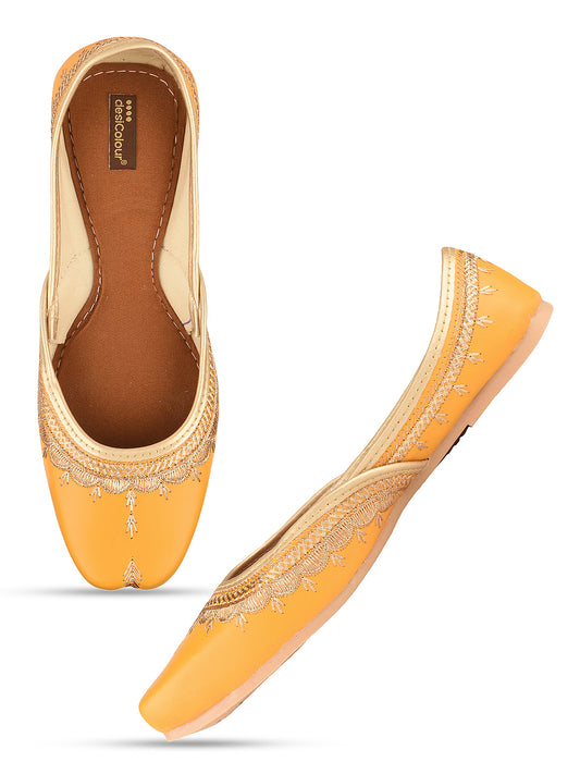 Mustard Tone Embroidered Ethnic Jutti for Women
