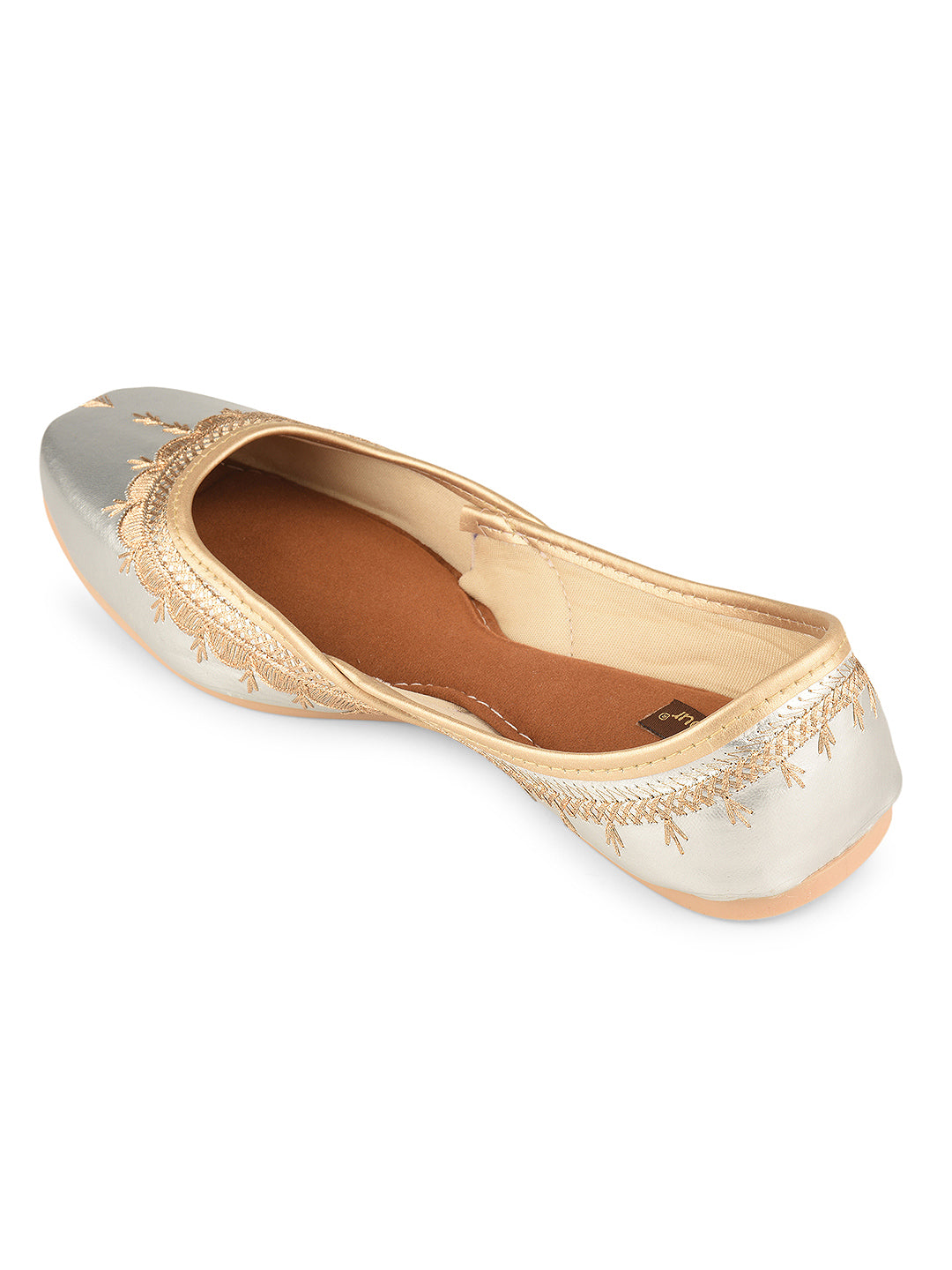 Silver Tone Embroidered Ethnic Jutti for Women