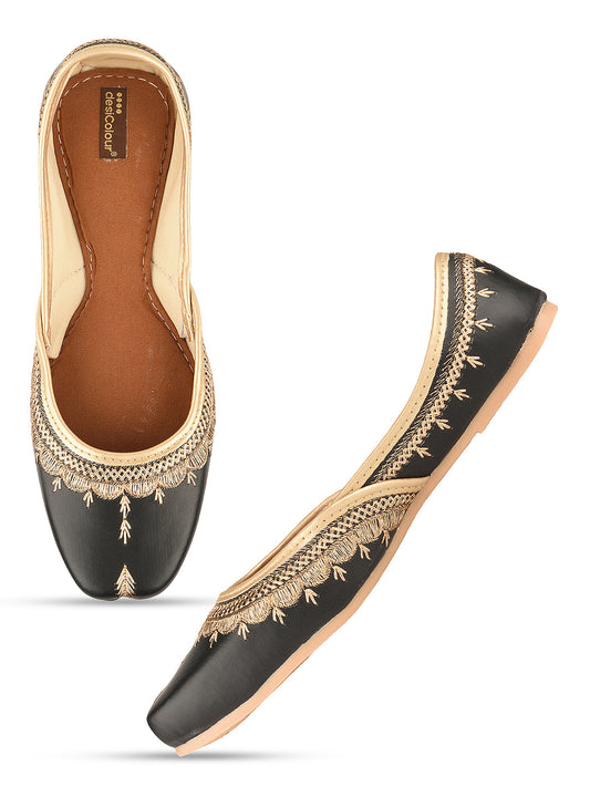 Black Tone Embroidered Ethnic Jutti for Women