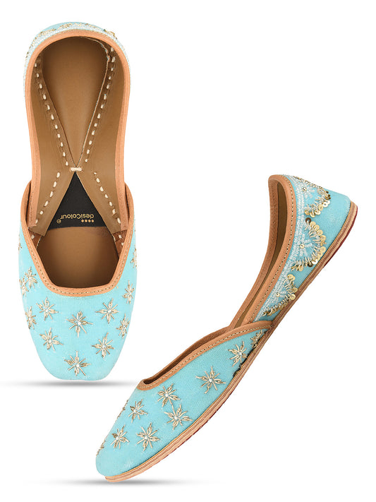 Firoji Velvet Dabka work premium Mojari for Women