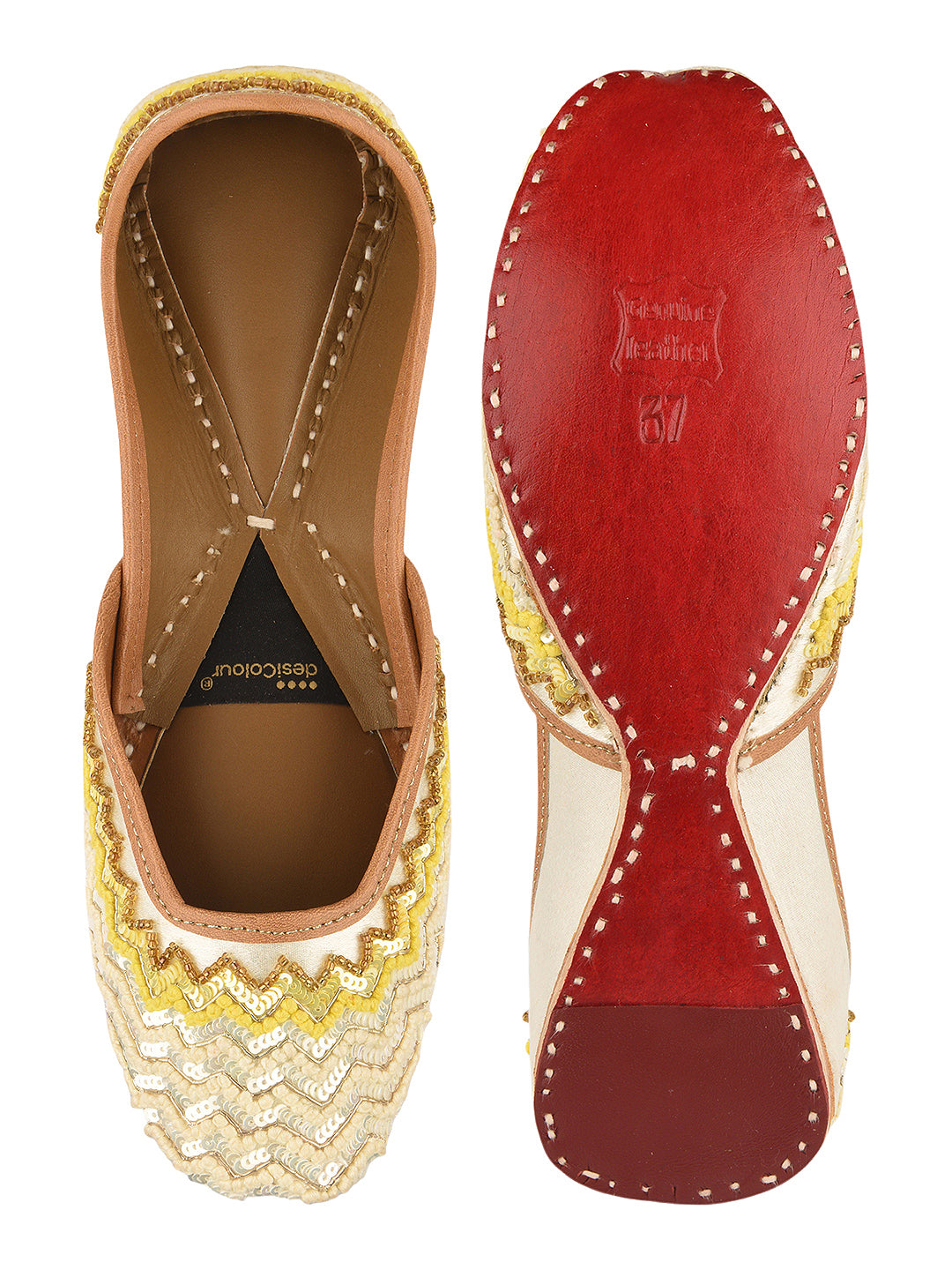 Offwhite Yellow Chevron hand embroidered premium Mojari for Women