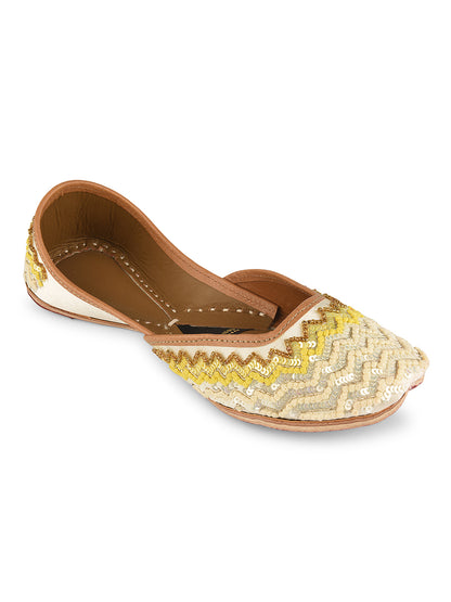 Offwhite Yellow Chevron hand embroidered premium Mojari for Women