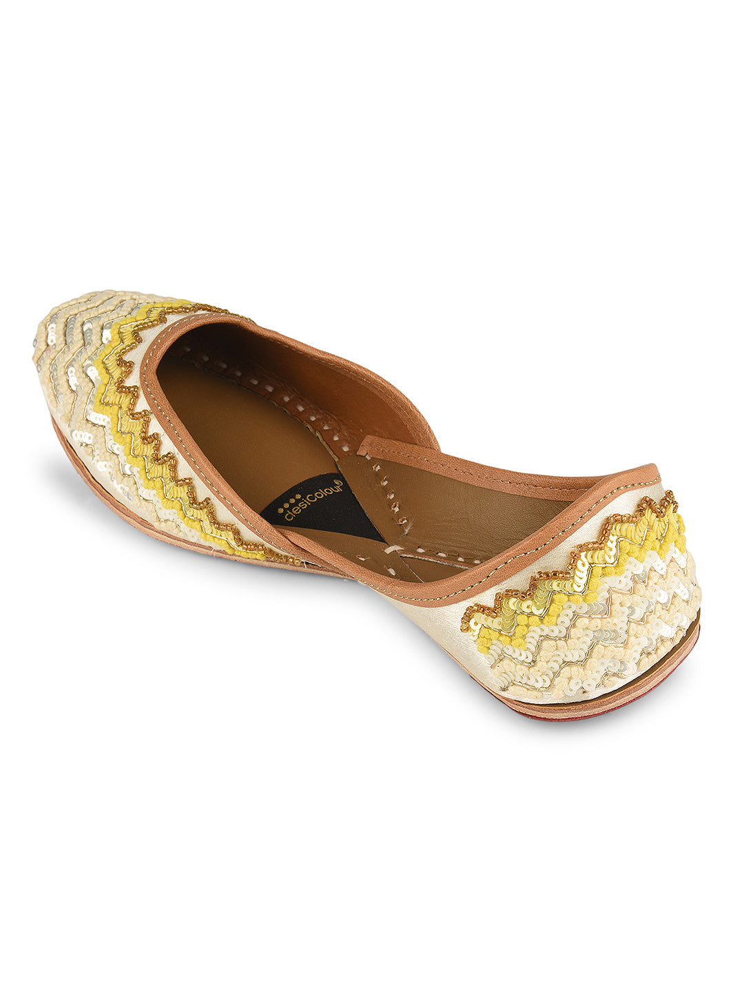 Offwhite Yellow Chevron hand embroidered premium Mojari for Women