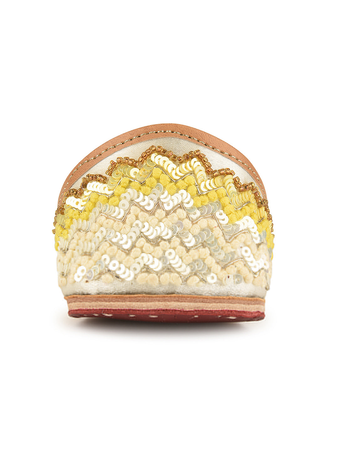 Offwhite Yellow Chevron hand embroidered premium Mojari for Women