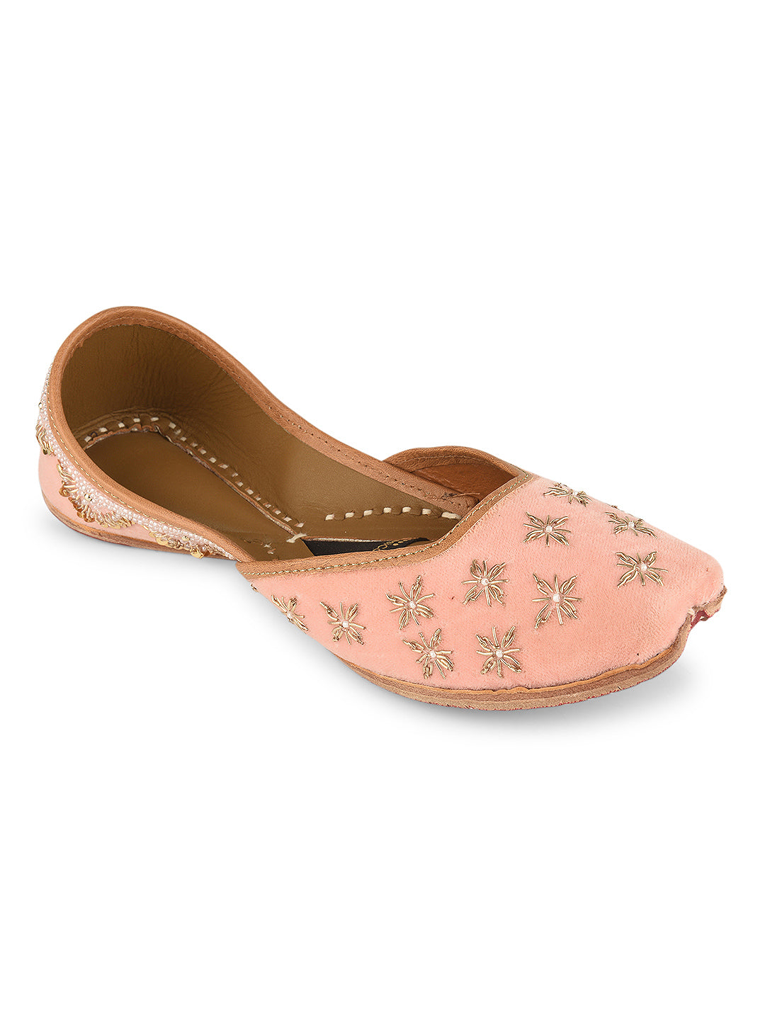 Soft Pink Velvet dabka & hand embroidered Mojari for Women