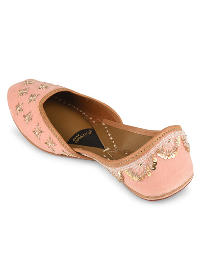 Soft Pink Velvet dabka & hand embroidered Mojari for Women