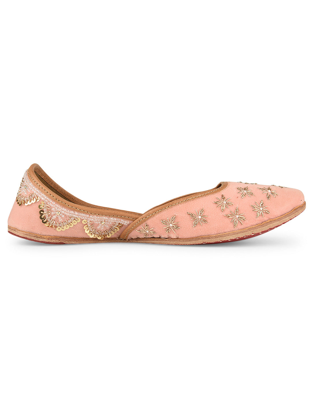 Soft Pink Velvet dabka & hand embroidered Mojari for Women