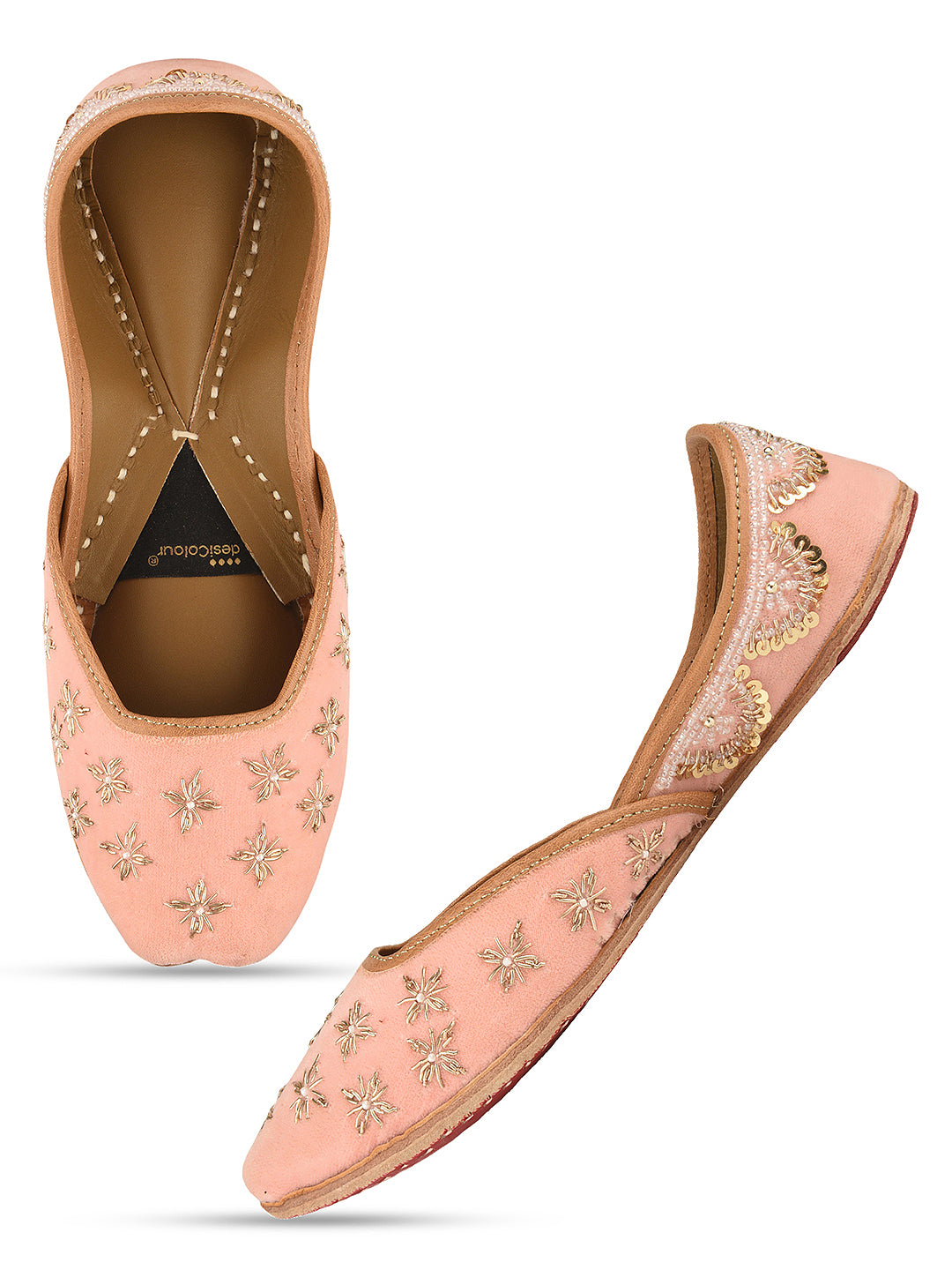 Soft Pink Velvet dabka & hand embroidered Mojari for Women