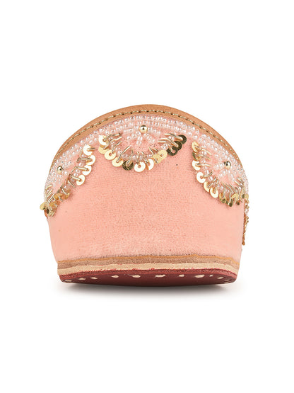 Soft Pink Velvet dabka & hand embroidered Mojari for Women