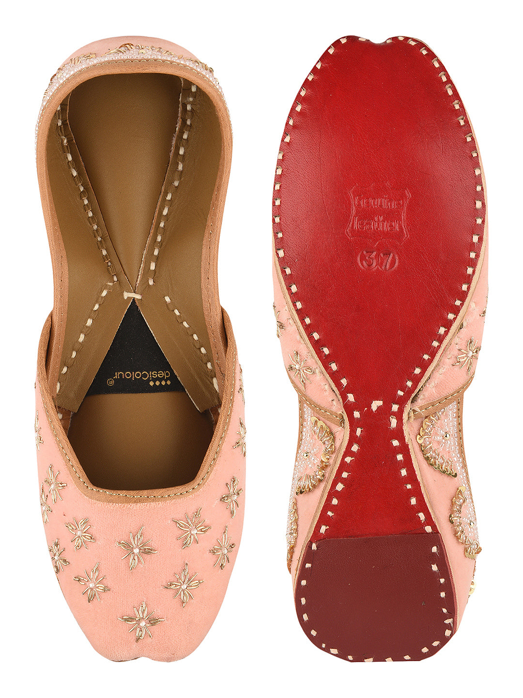 Soft Pink Velvet dabka & hand embroidered Mojari for Women