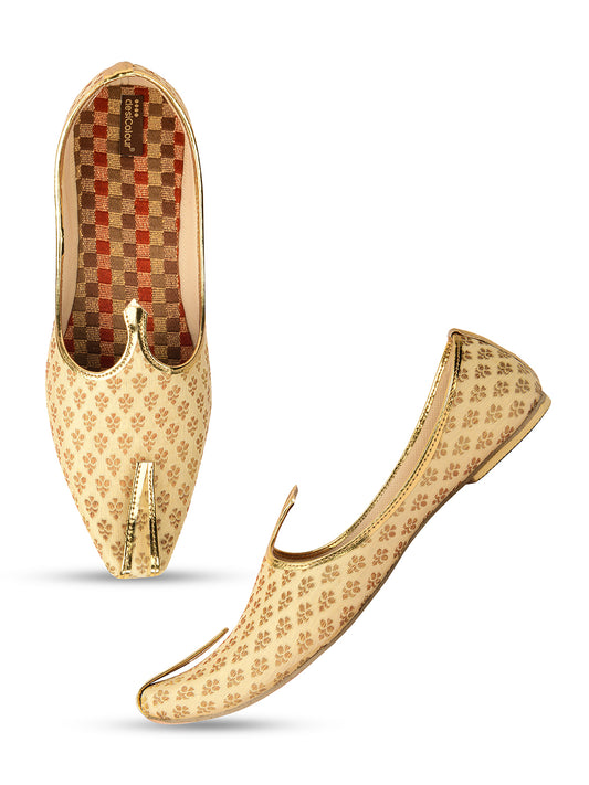 DESI COLOUR Mens Gold Ethnic Footwear/Punjabi Jutti