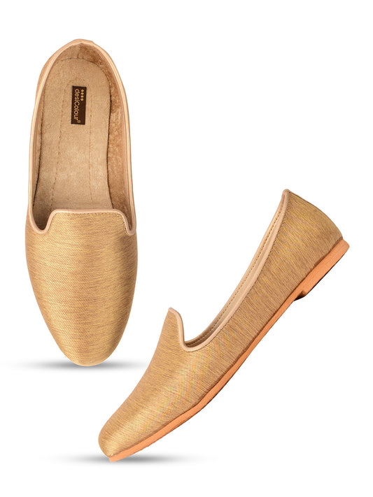 DESI COLOUR Mens Gold Ethnic Footwear/Punjabi Jutti