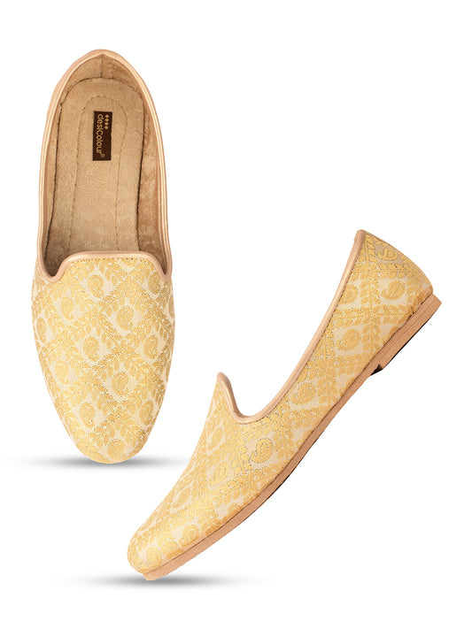 DESI COLOUR Mens Gold Ethnic Footwear/Punjabi Jutti