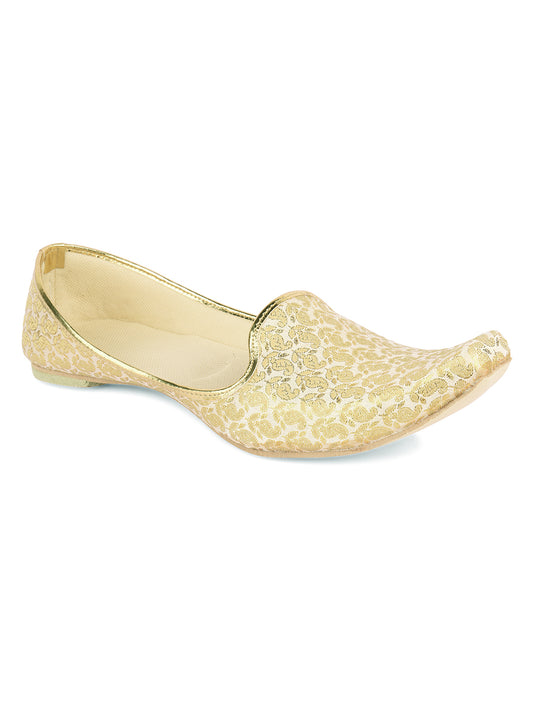 DESI COLOUR Mens Gold Ethnic Footwear/Punjabi Jutti