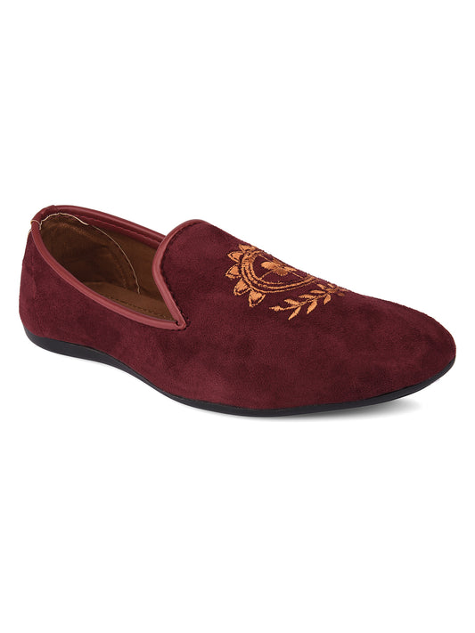 DESI COLOUR Mens Burgundy Ethnic Footwear/Punjabi Jutti