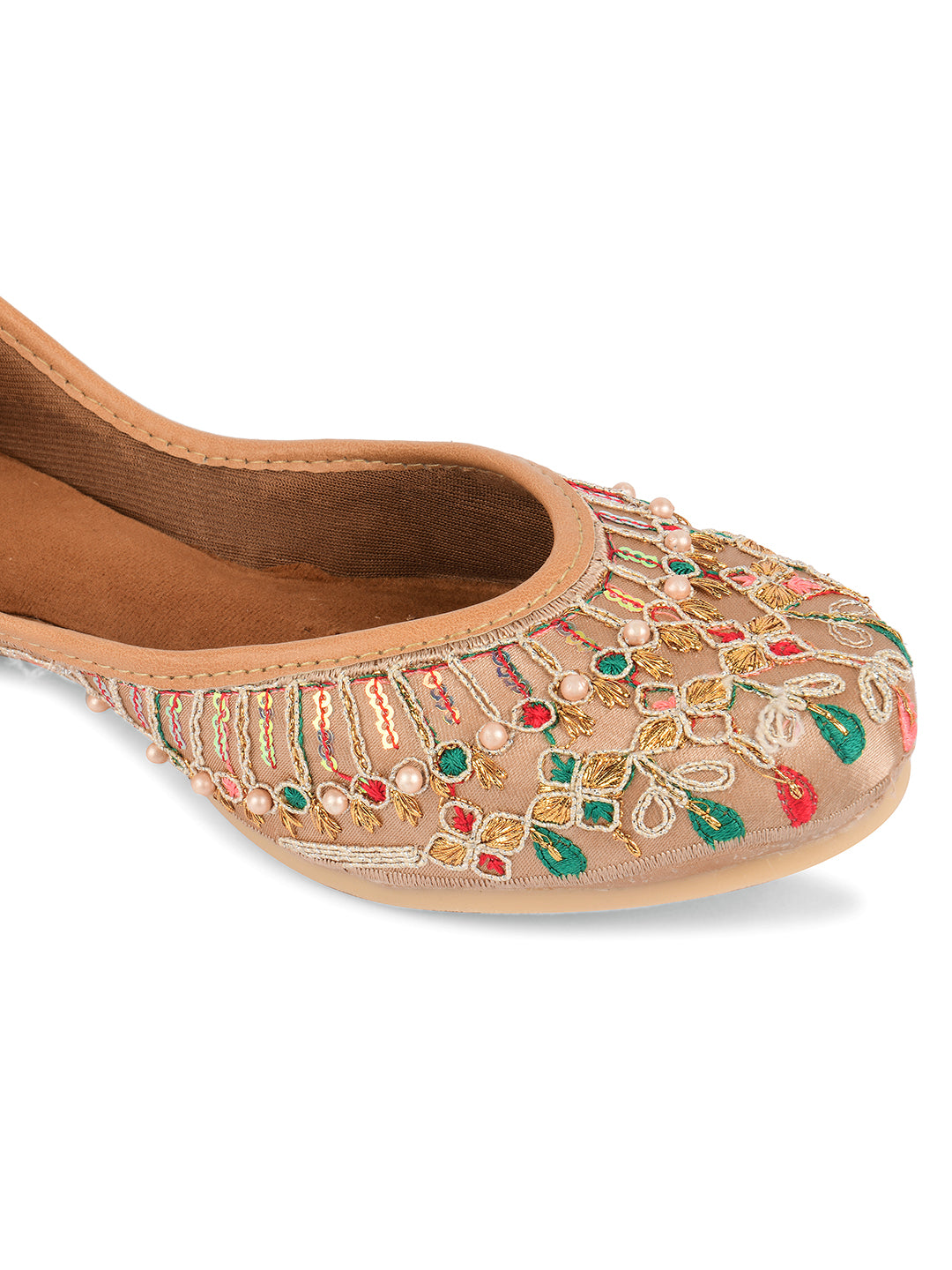 DESI COLOUR Women Beige Embellished Ethnic Comfy Punjabi Jutti