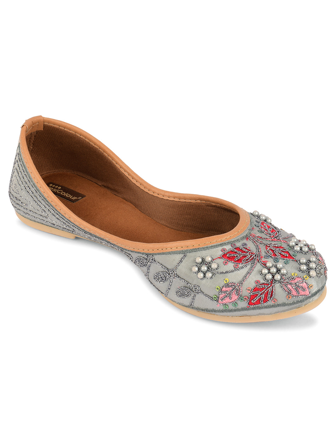 DESI COLOUR Women Grey Ethnic Punjabi Jutti