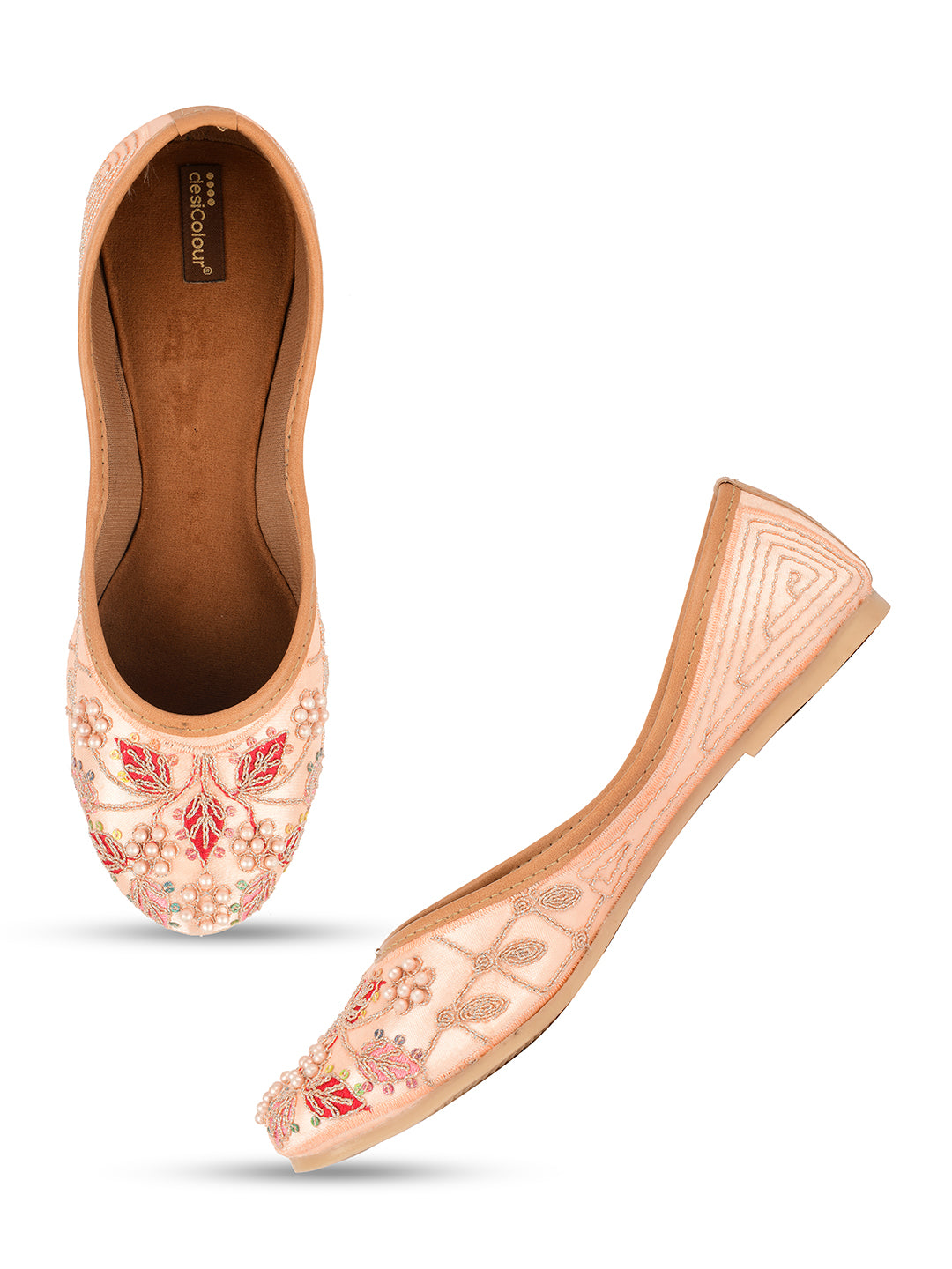 DESI COLOUR Women Peach Ethnic Punjabi Jutti