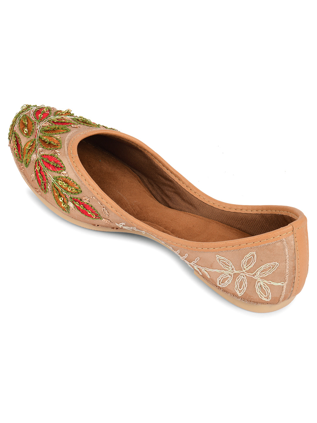 DESI COLOUR Women Beige Embellished Ethnic Comfy Punjabi Jutti