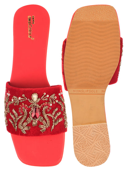 DESI COLOUR Women Red Ethnic Punjabi Jutti