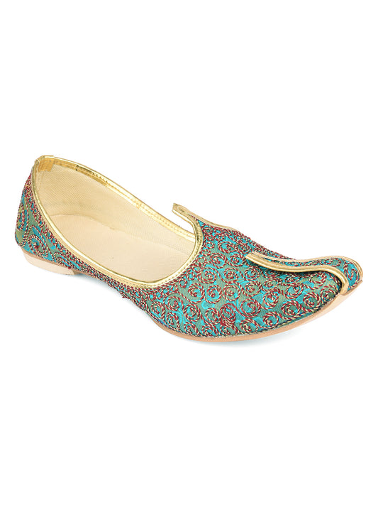 DESI COLOUR Mens Sea Green Ethnic Footwear/Punjabi Jutti