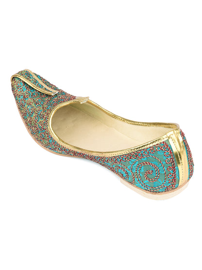 DESI COLOUR Mens Sea Green Ethnic Footwear/Punjabi Jutti