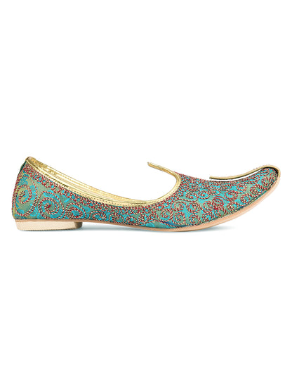 DESI COLOUR Mens Sea Green Ethnic Footwear/Punjabi Jutti