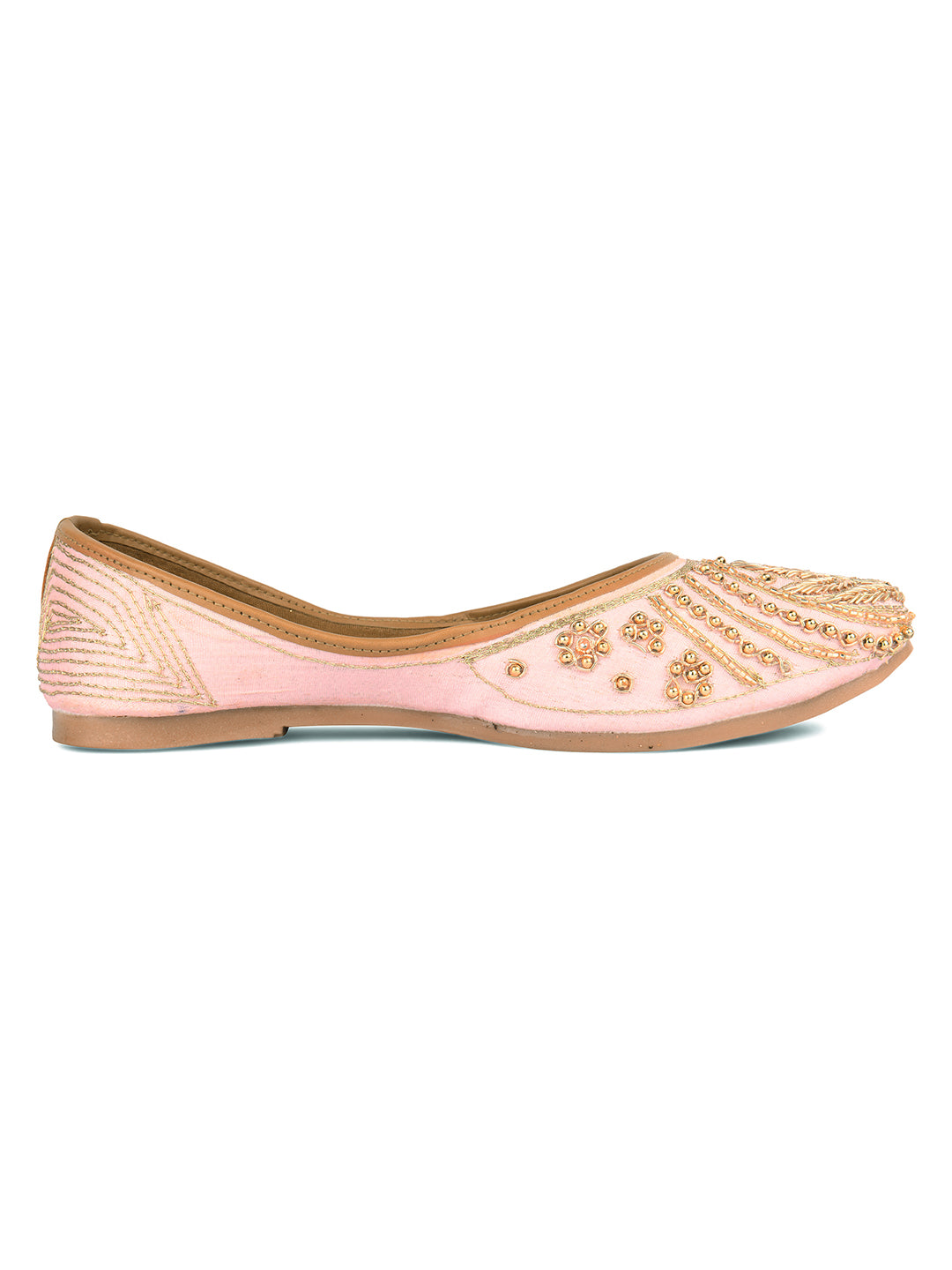 Peach Dabka & Gold Stone Embellished Mojaris for Women