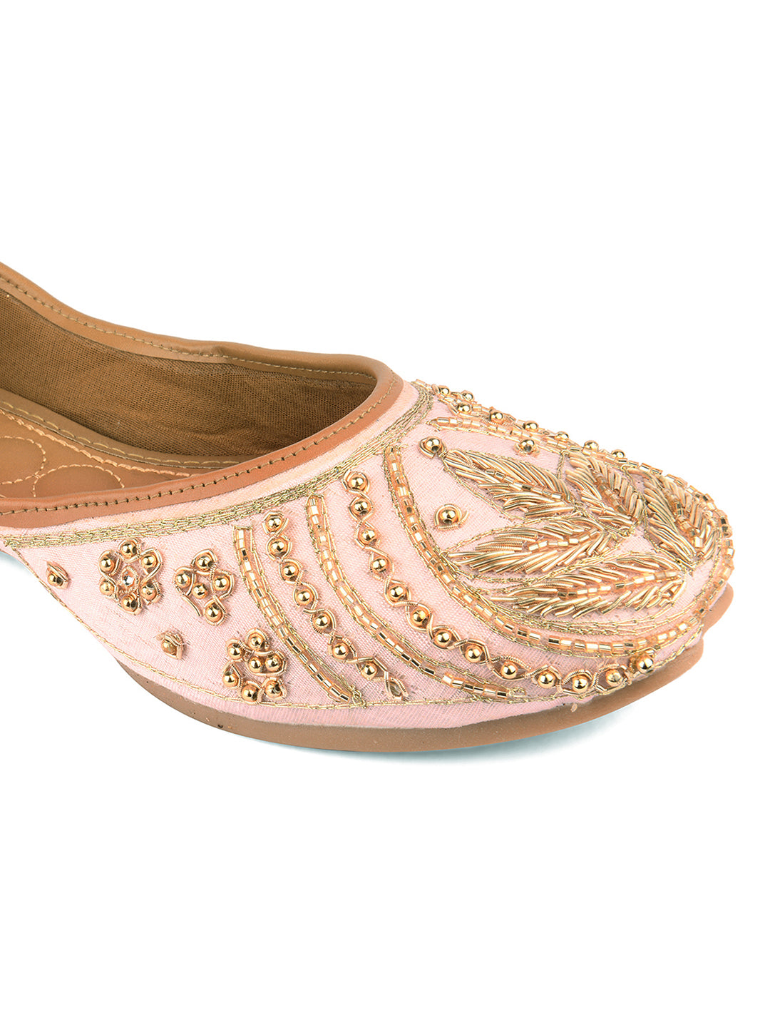 Peach Dabka & Gold Stone Embellished Mojaris for Women