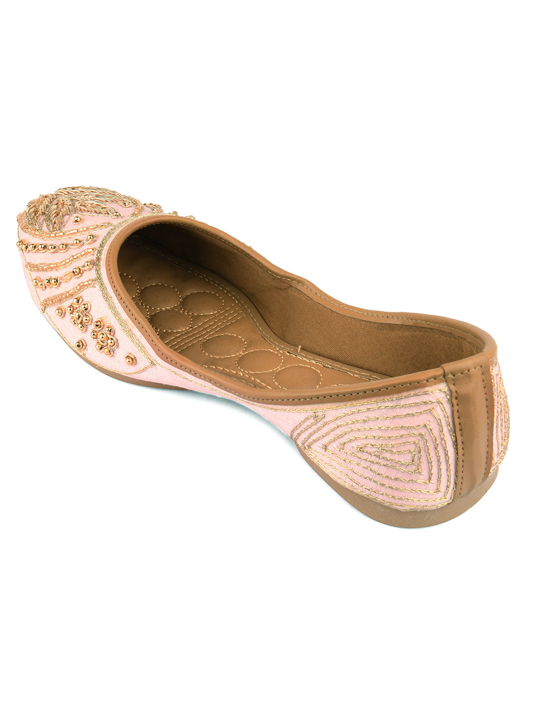 Peach Dabka & Gold Stone Embellished Mojaris for Women