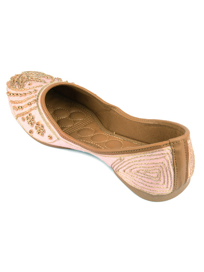 Peach Dabka & Gold Stone Embellished Mojaris for Women