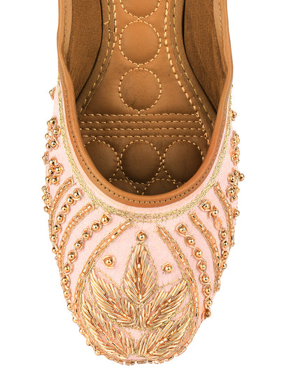 Peach Dabka & Gold Stone Embellished Mojaris for Women