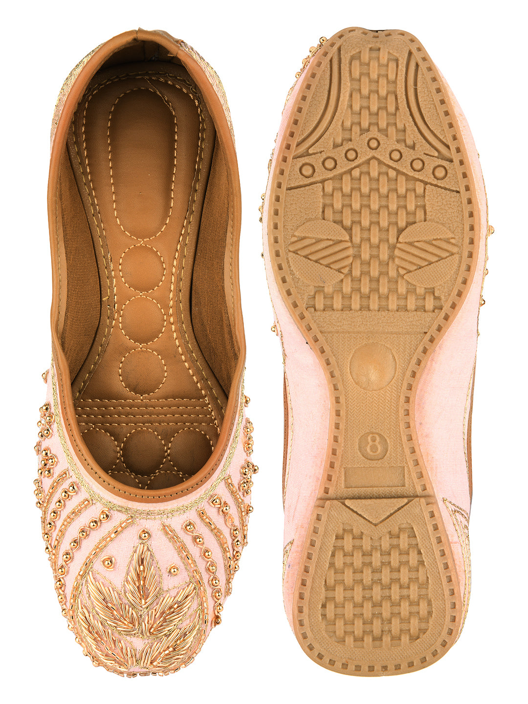 Peach Dabka & Gold Stone Embellished Mojaris for Women