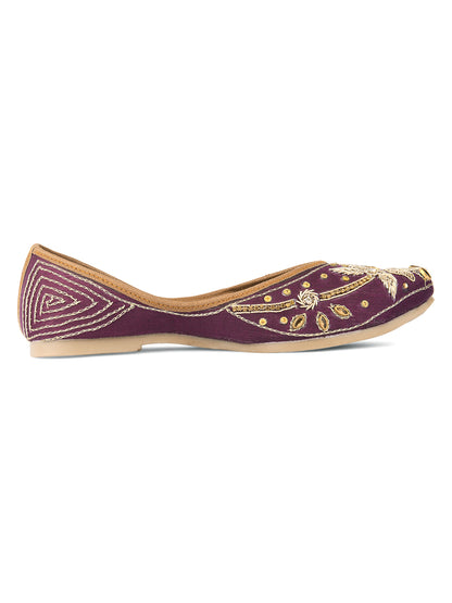 Purple Dabka Embroidered Mojaris for Women