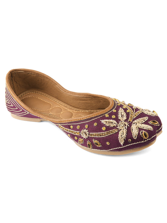 Purple Dabka Embroidered Mojaris for Women