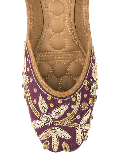 Purple Dabka Embroidered Mojaris for Women