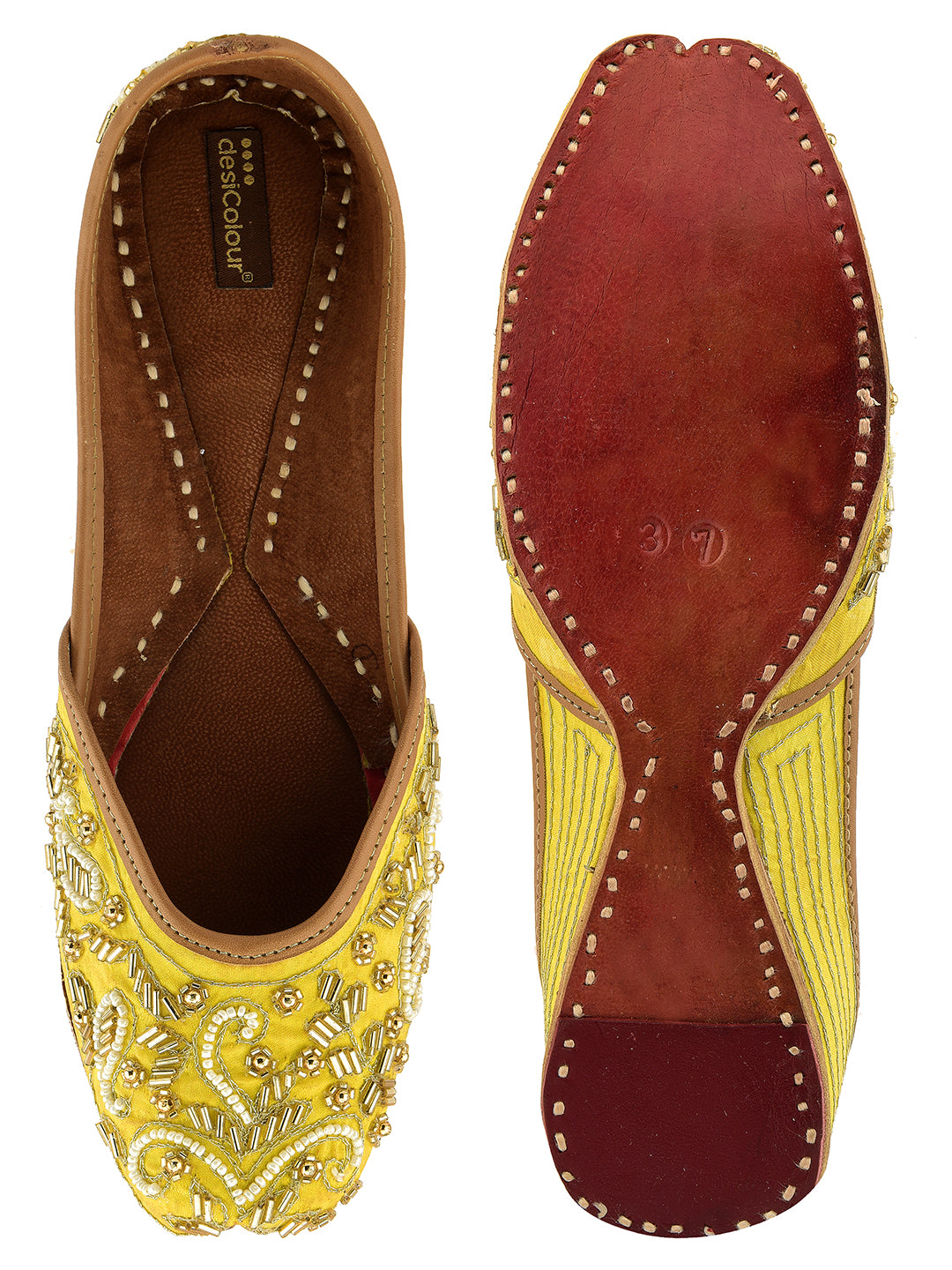 DESI COLOUR Women Yellow Ethnic Punjabi Jutti